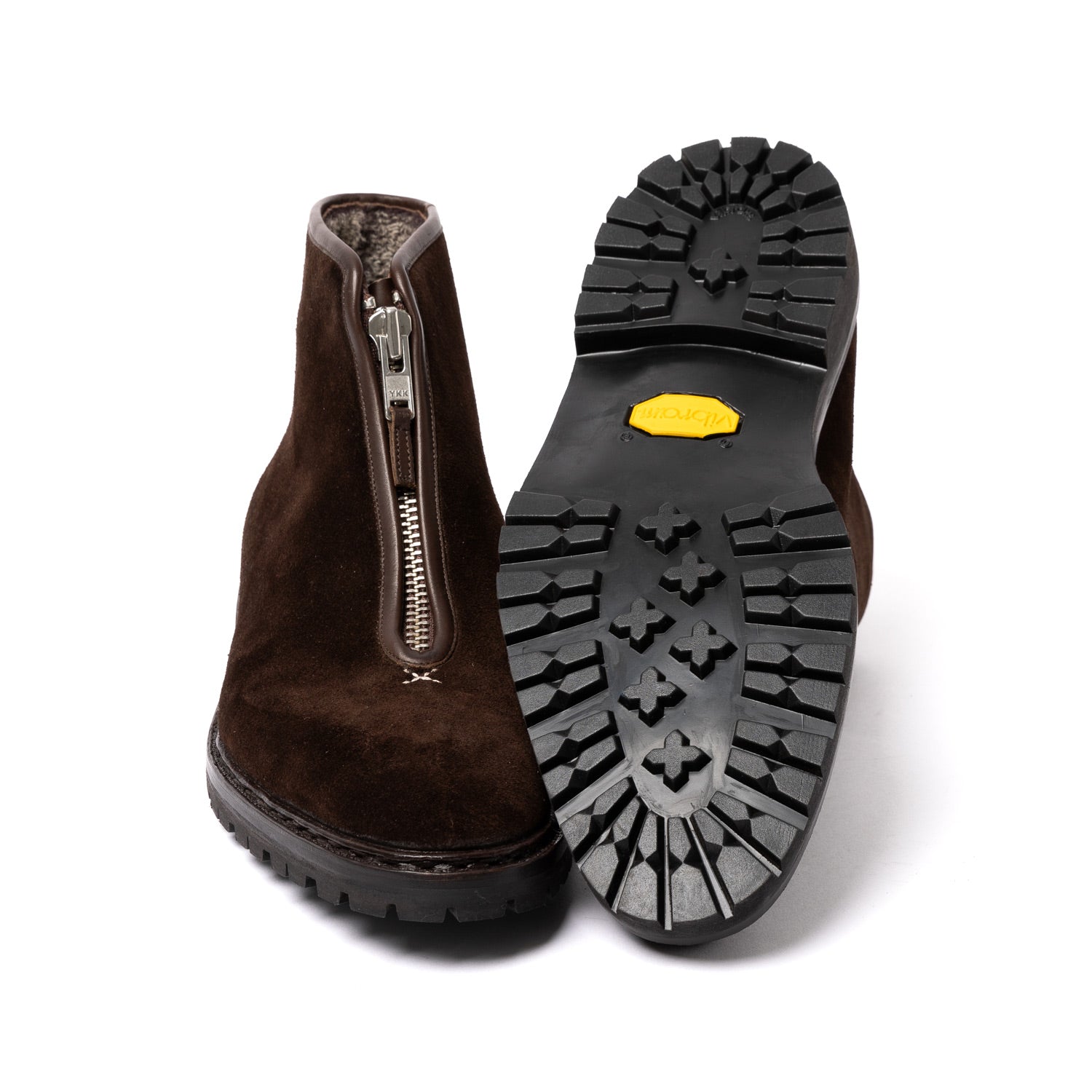 Boot "Shearling Trek-Zip" aus dunkelbraunem Rauhleder - reine Handarbeit